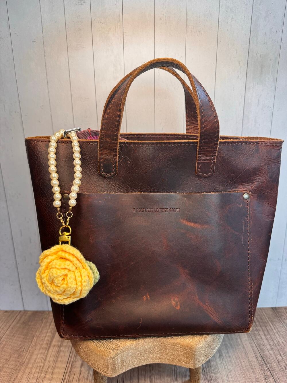 Crochet Bag Charm Crochet Pearl Yellow Rose Charm Pearl Wristlet Yellow Flower